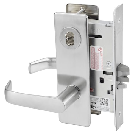 Storeroom Or Closet Mortise Lock, NS Lever, M Escutcheon, SFIC Prep Less Core, Satin Chrome